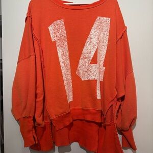 We The Free Orange Sweater with Bold Number Print